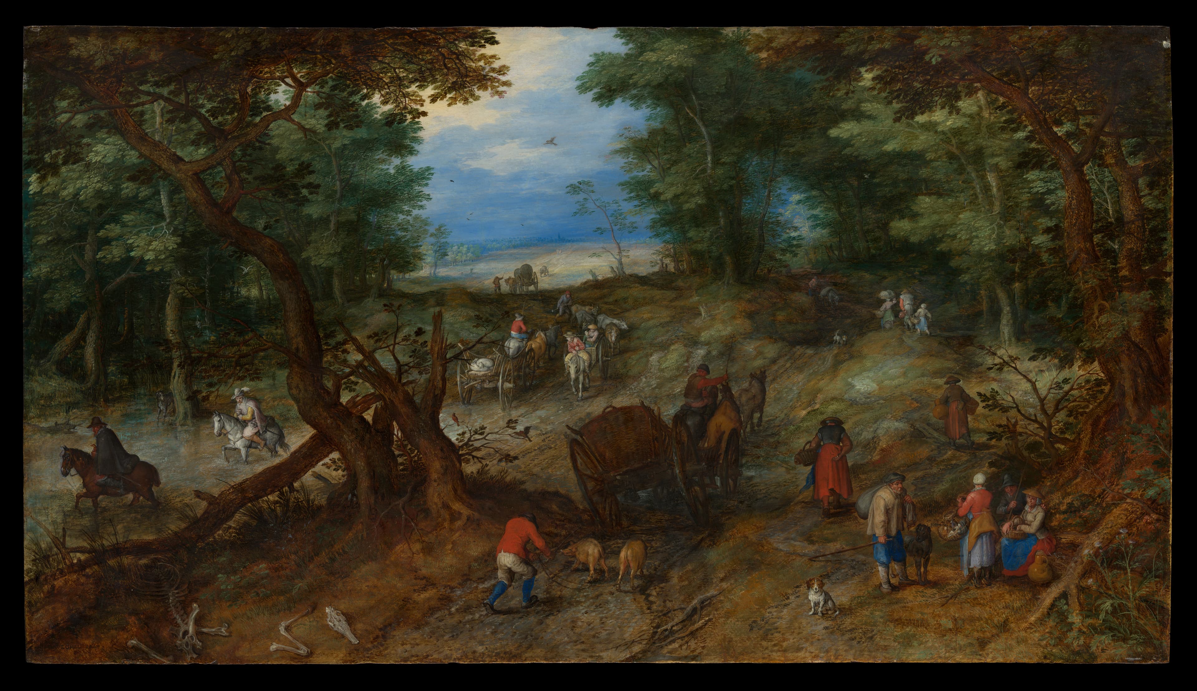 Jan Brueghel the Elder — A Woodland Road with Travelers