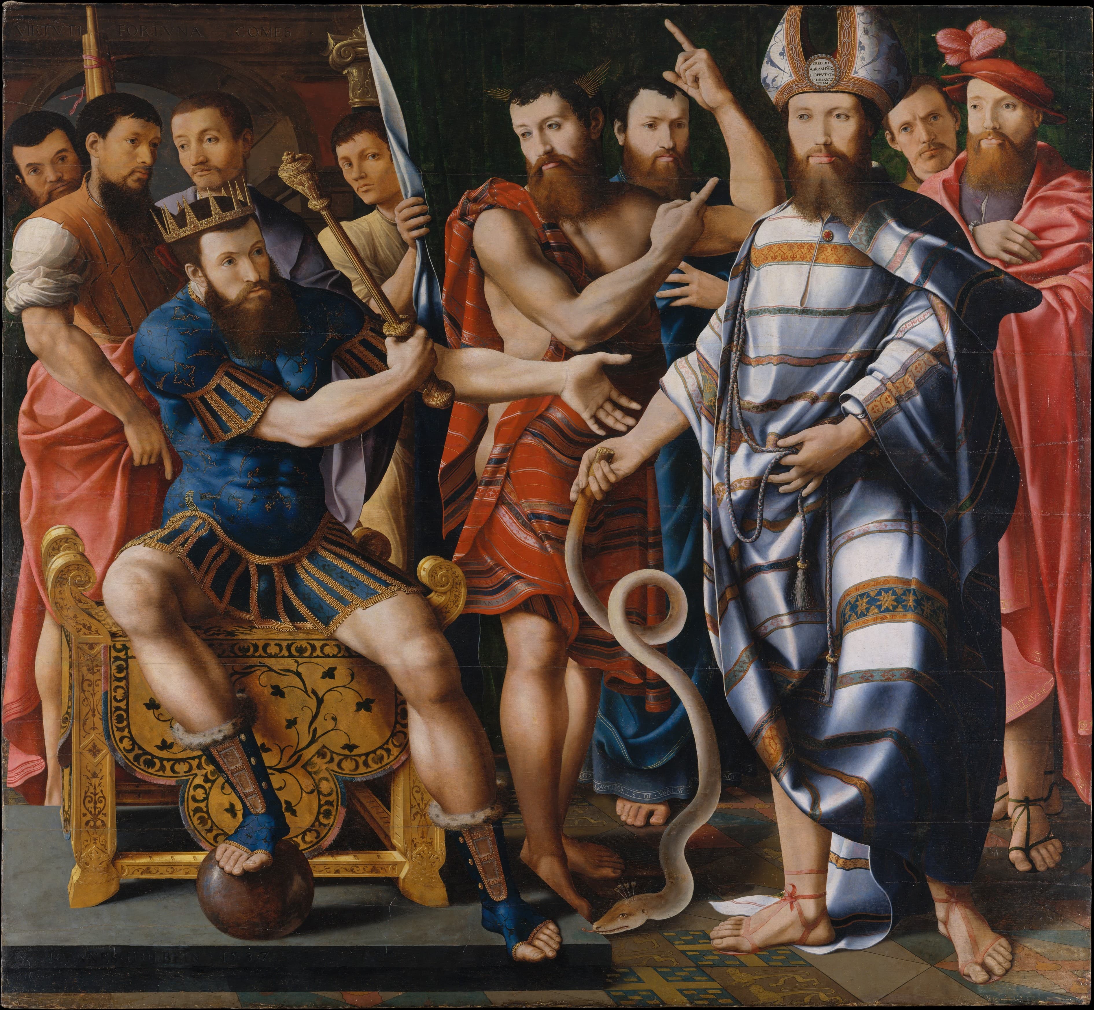 Master of the Dinteville Allegory — Moses and Aaron before Pharaoh: An Allegory of the Dinteville Family